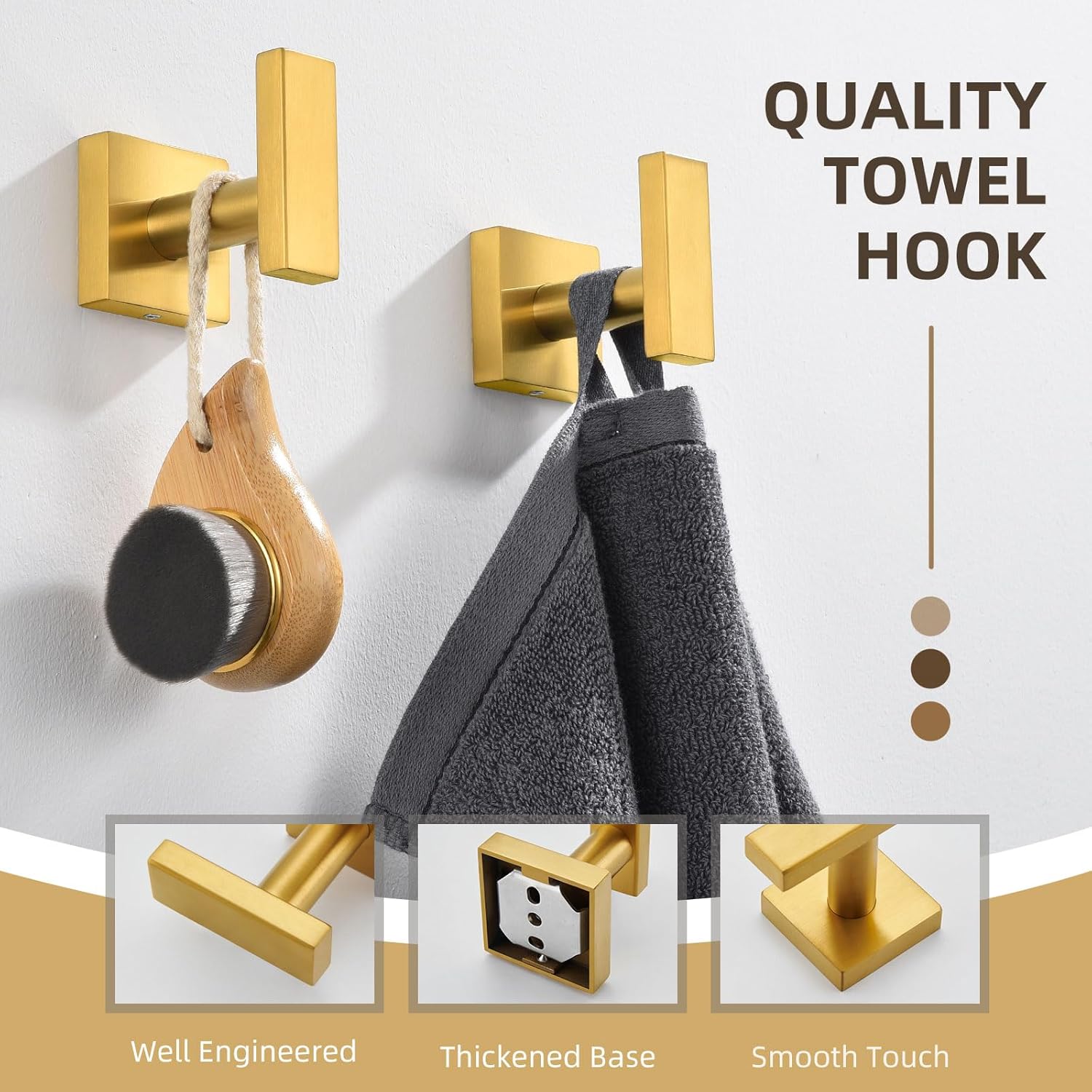 Angle Simple Towel Hooks for Bathroom, SUS 304 Stainless Steel Square Robe Coat Wall Hooks, Hand