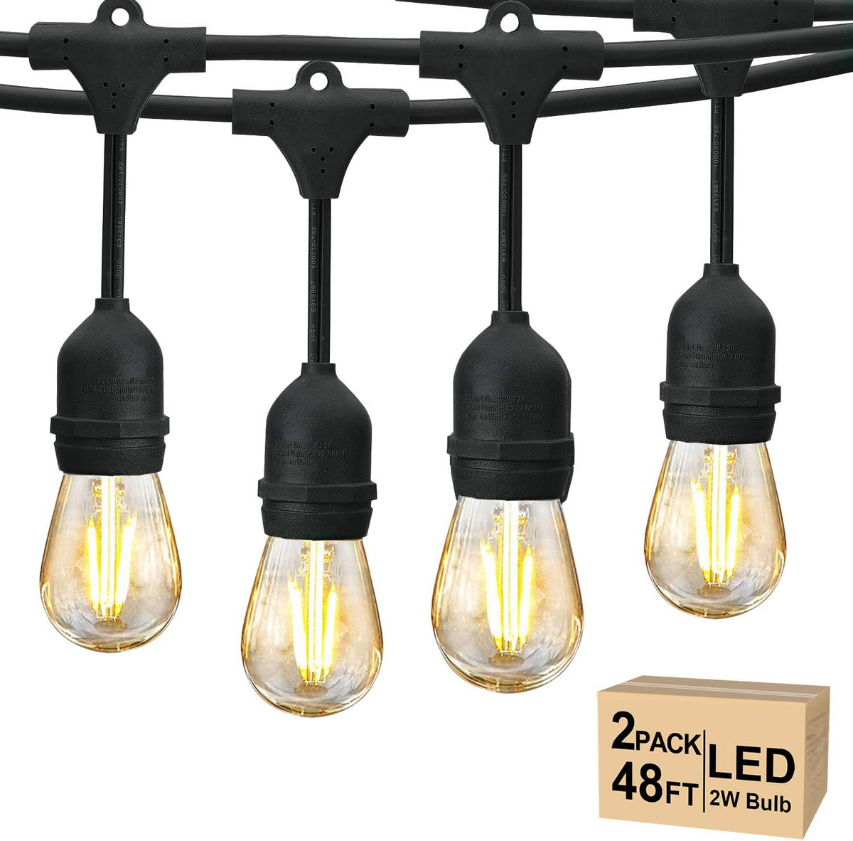 Svater 96 FT Outdoor String Lights 2W, Patio Light for Outside with 32 Antique S14 Plastic LED