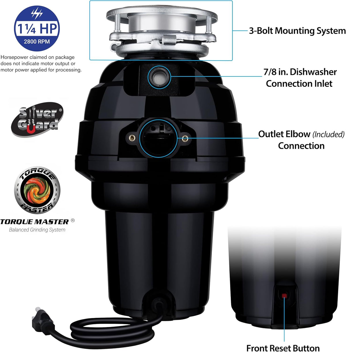 Waste Maid 10-US-WM-658-3B Garbage Disposal Anti-Jam Stainless Steel Food Waste Grinding System