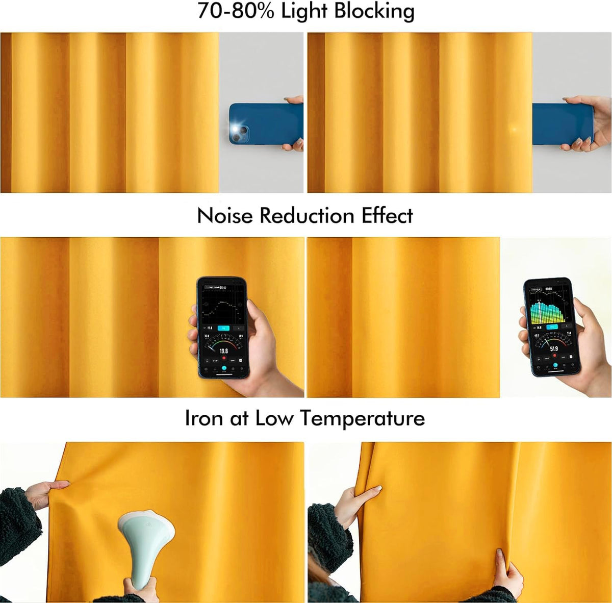 MIULEE Yellow Back Tab Blackout Curtain 96 Inch Long 2 Panels Set for Bedroom, Rod Pocket/Pinch