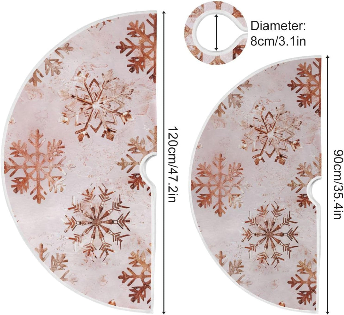 Christmas Tree Skirt, 48 Inch Rose Gold Snowflakes Pattern Xmas Tree Skirt for Christmas New Year