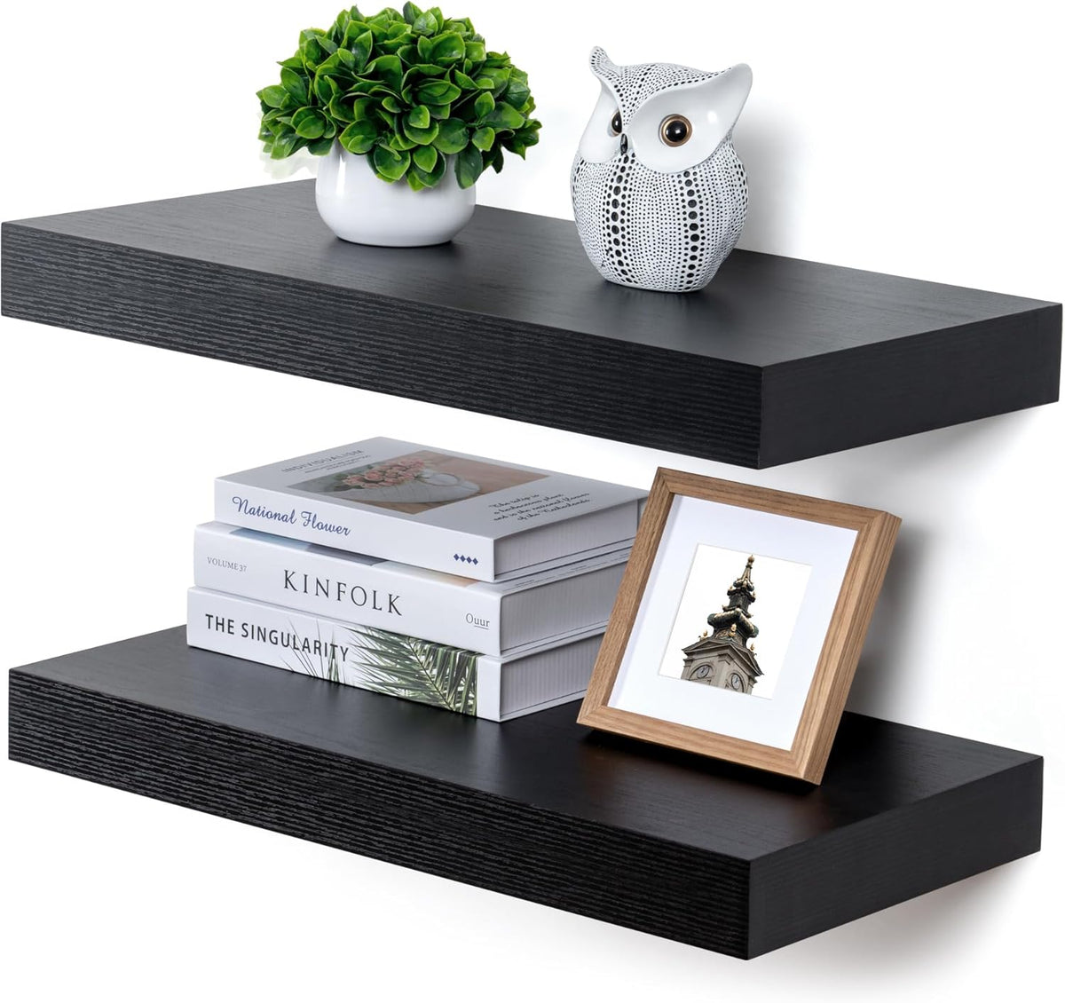 Deep Floating Shelves for Wall, 24W x 12D Black Floating Shelves Set of 2, 12'' Deep Large Wood