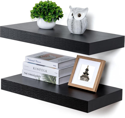 Deep Floating Shelves for Wall, 24W x 12D Black Floating Shelves Set of 2, 12'' Deep Large Wood