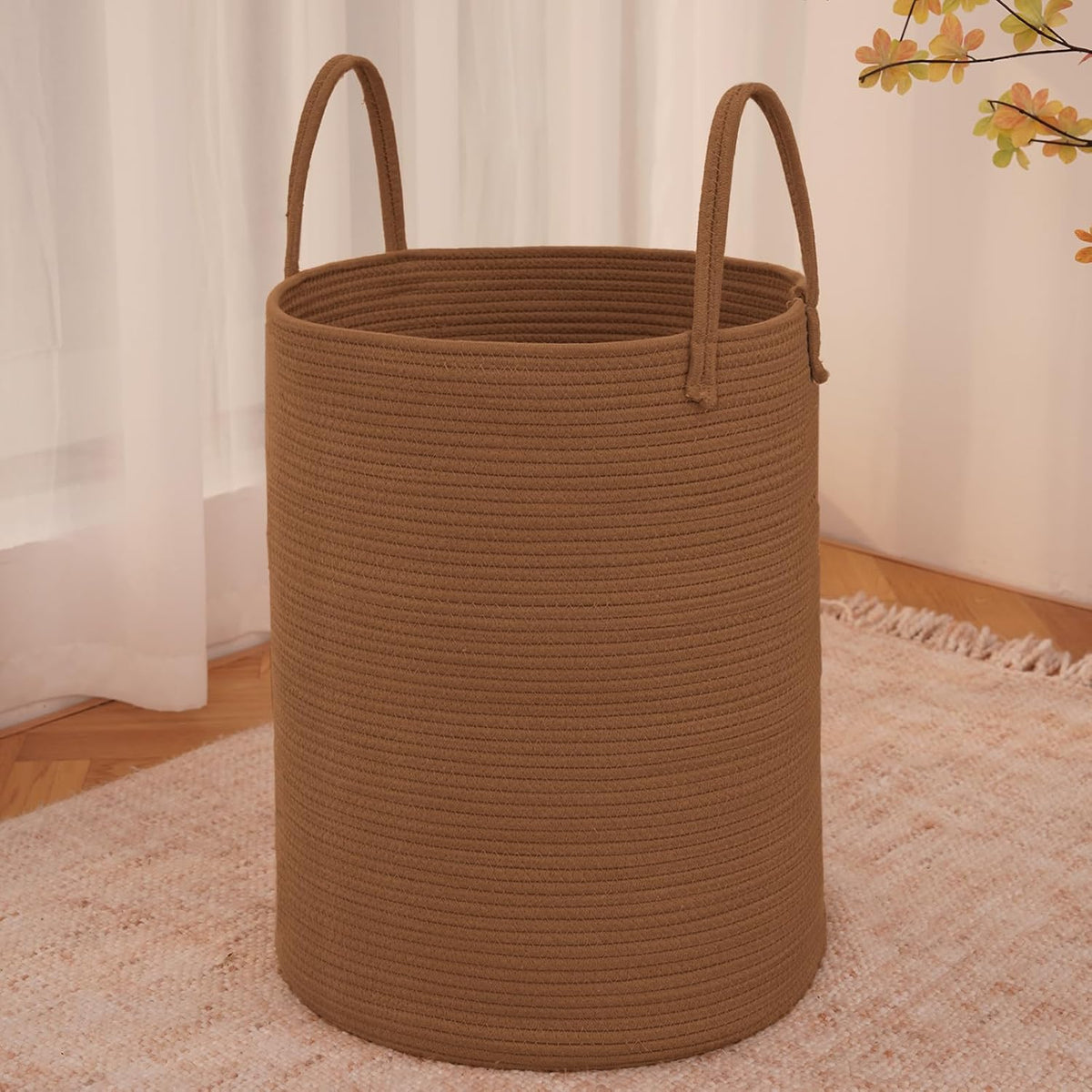 Large Woven Laundry Basket Hamper,100L Cotton Rope Storage Bin for Blankets,Toys and