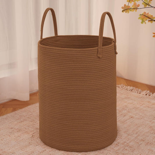 Large Woven Laundry Basket Hamper,60L Cotton Rope Storage Bin for Blankets,Toys and