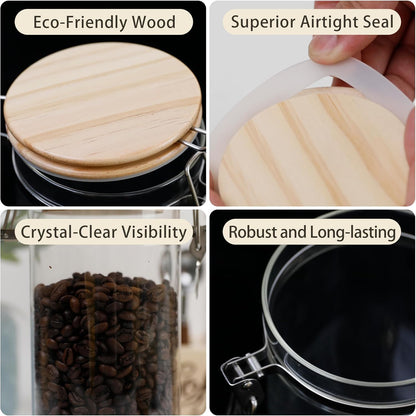 Glass Coffee Canister Set with Shelf & Spoon 2 Piece Coffee Containers for Coffee Bean Storage