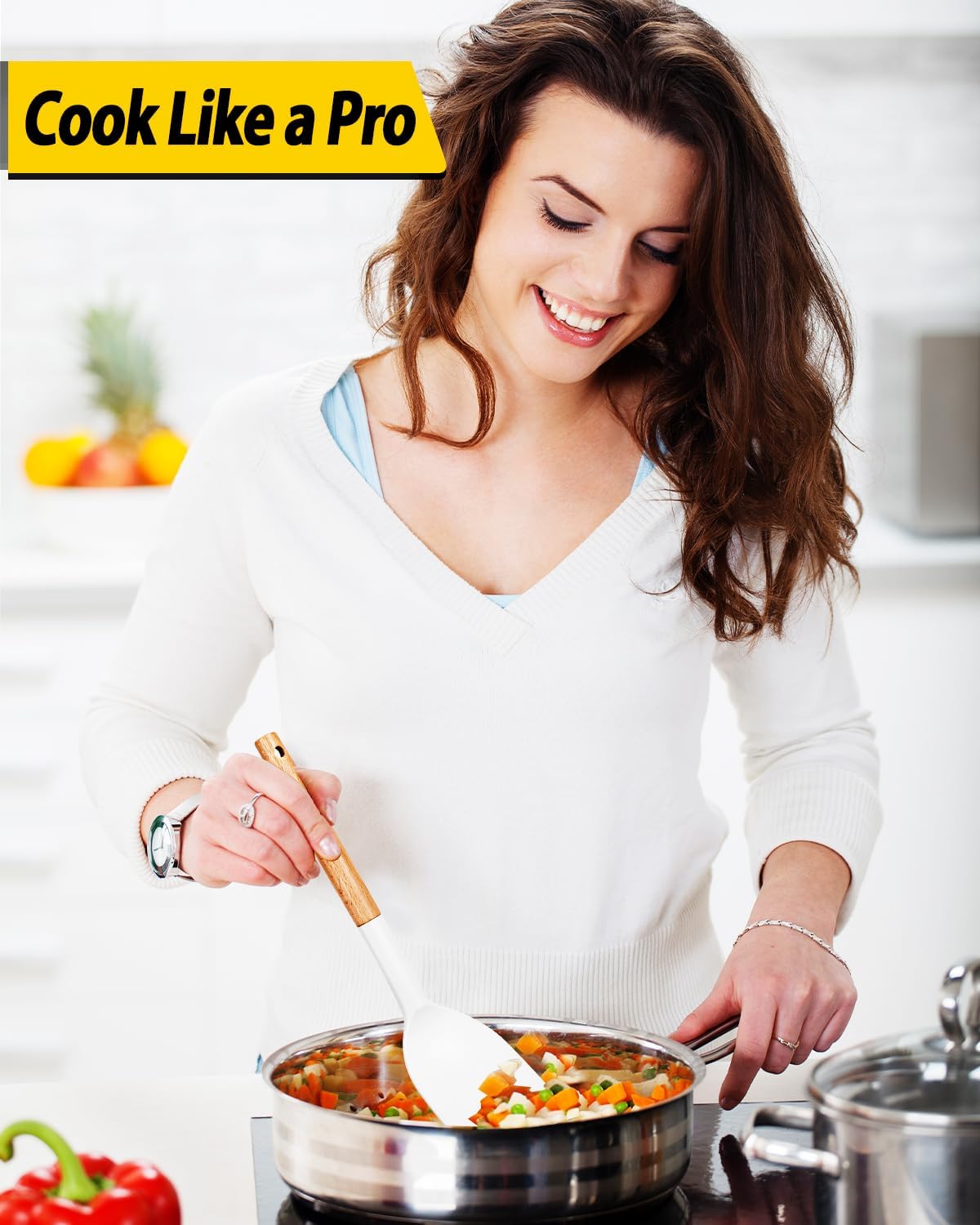 Pack of 4 Silicone Cooking Utensils Set, Non Stick Solid Spatulas and Heat Resistant Slotted Spoons