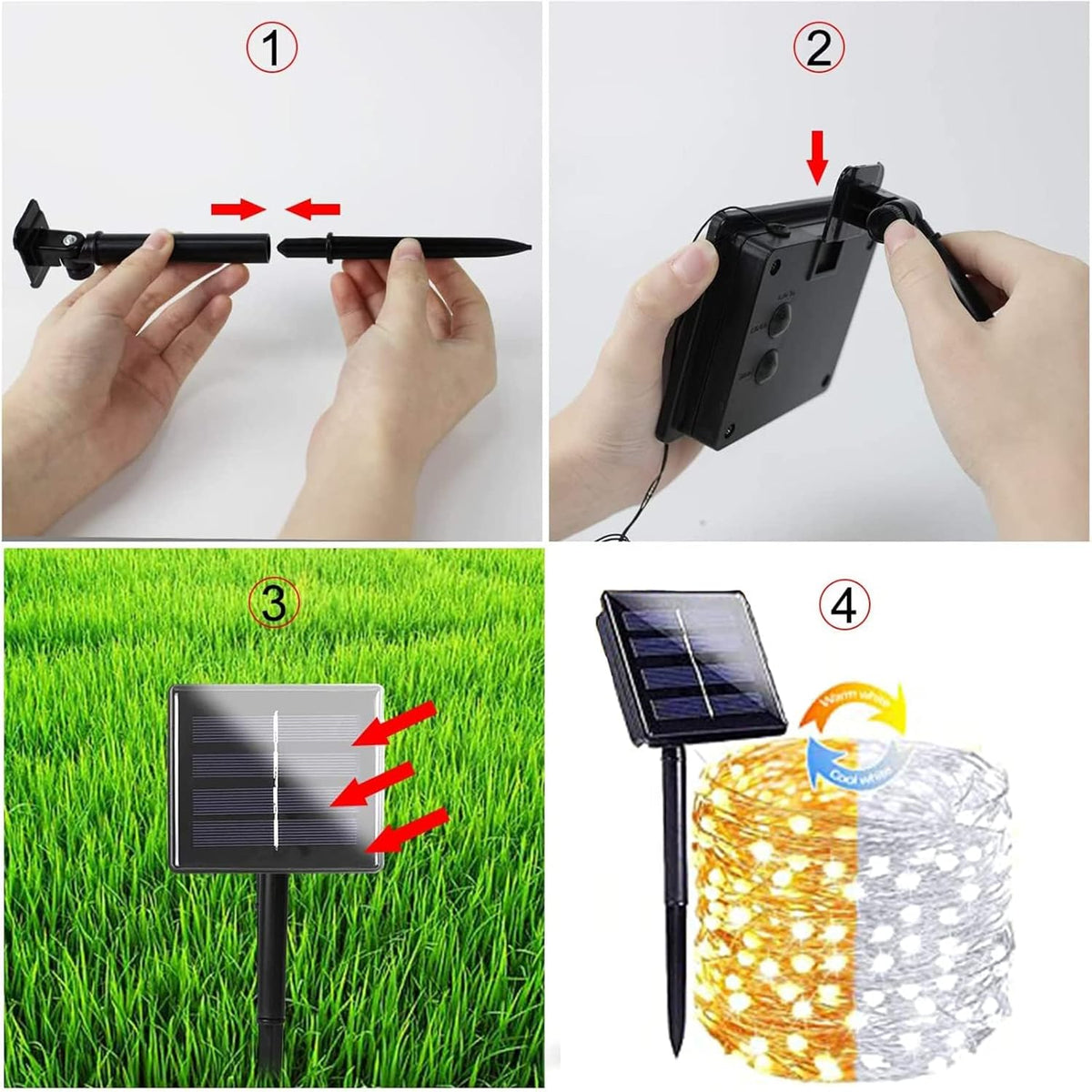 (Warm White ⇋ Cool White) Solar Christmas String Lights Outdoor, 2-Pack Total 80FT 200 LED Solar