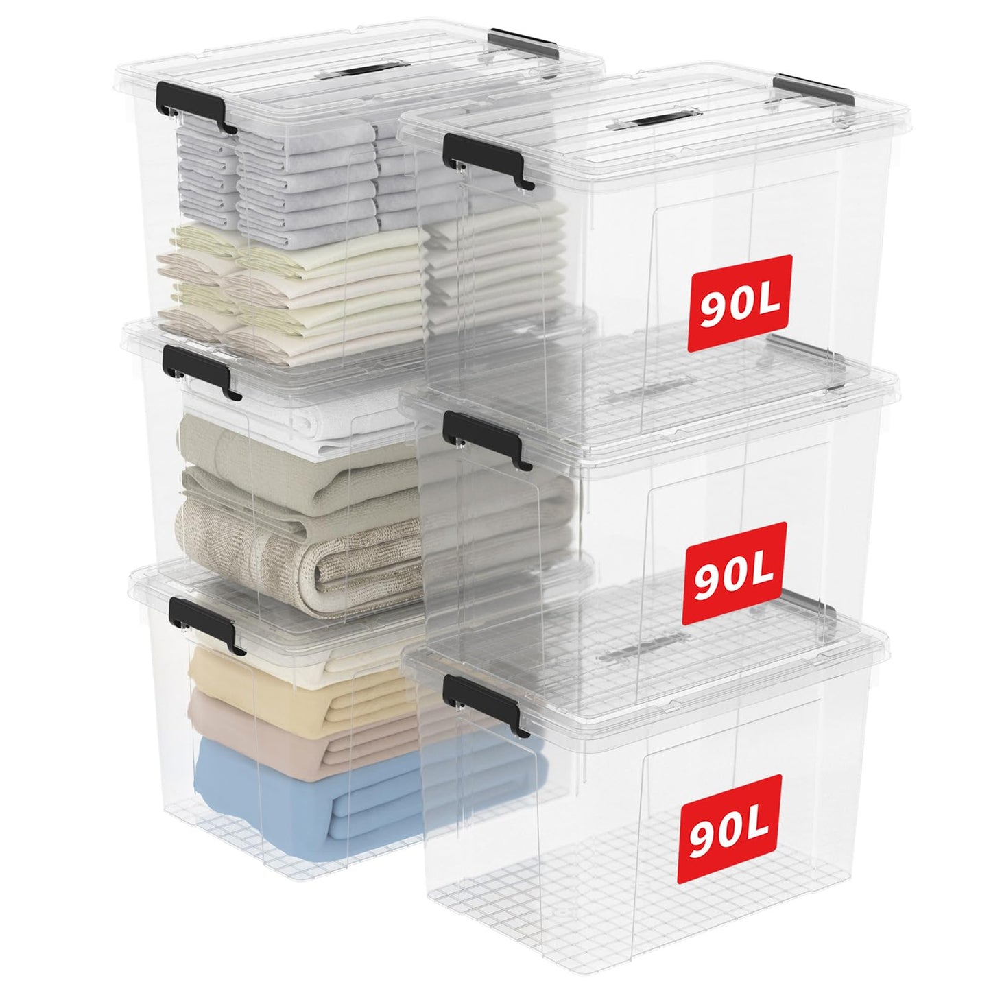 Cetomo Lidded Storage Bin with Handle, Storage Bins with Lid, Organizing Container with Secure