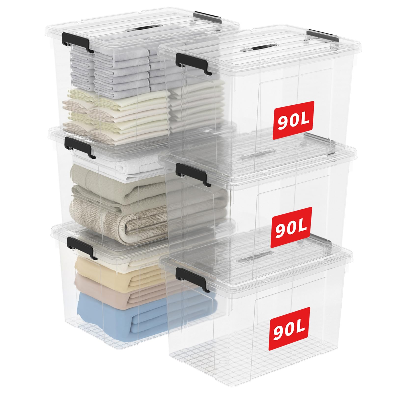 Cetomo Lidded Storage Bin with Handle, Storage Bins with Lid, Organizing Container with Secure