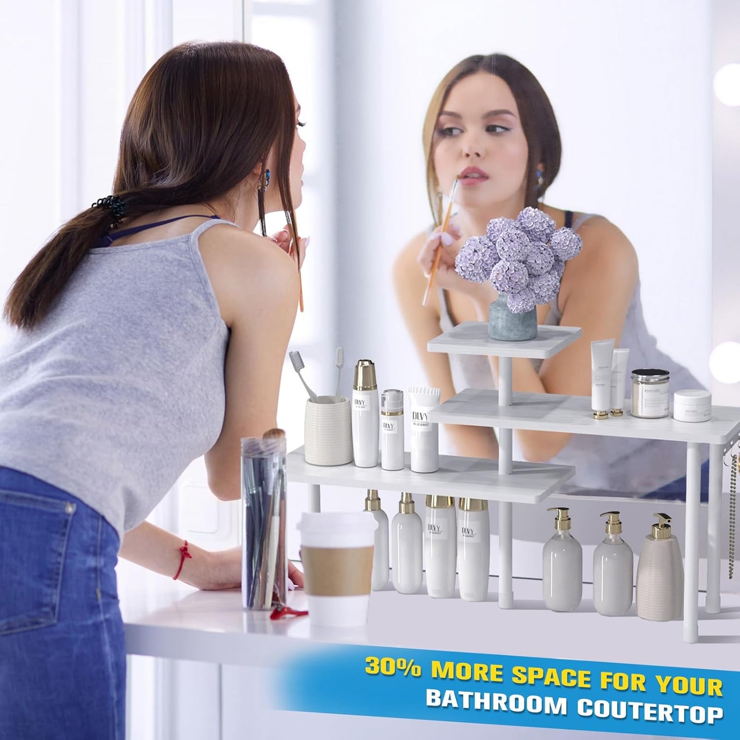 JayRex Bathroom Organizer Countertop Corner Shelf, 3 Tier Moveable Organizer for Make Up, Dresser