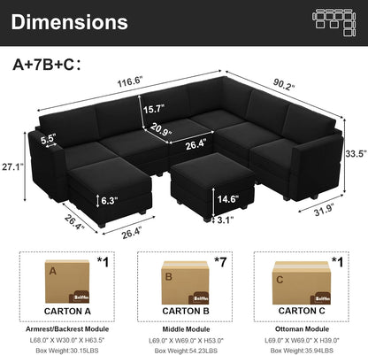 Belffin Modular Sectional Sofa with Storage Seat Oversized U Shaped Couch with Reversible Chaise