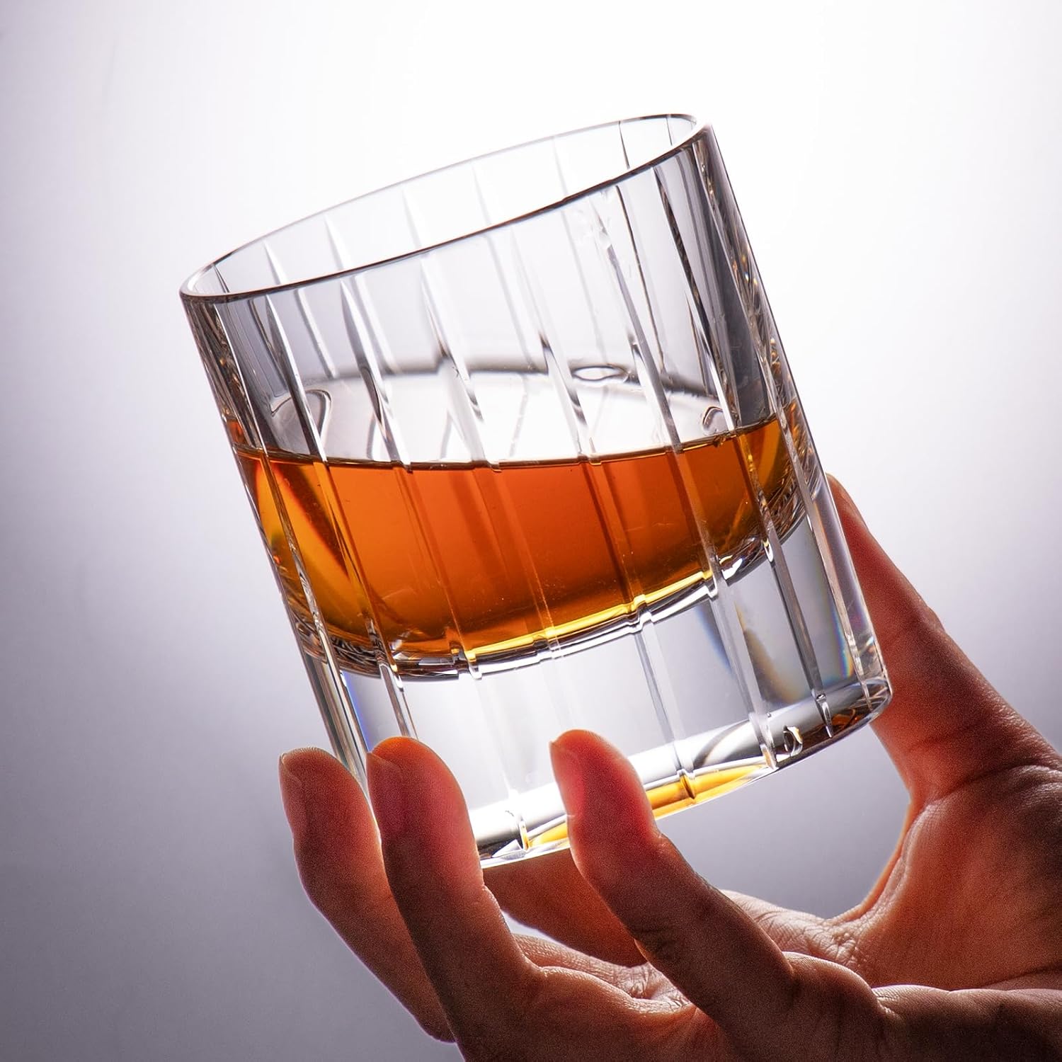 KAMMAK Crystal Whiskey Glasses Set of 2, Handcrafted 6.43oz Old Fashioned Glasses Stemless, Luxury