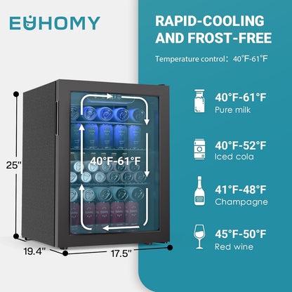 EUHOMY 100 Can Beverage Refrigerator cooler-Mini Fridge Glass Door for Beer Drinks Wines