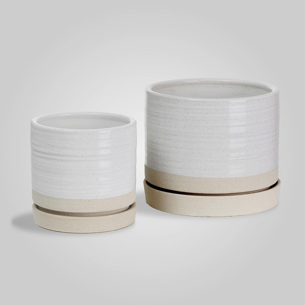 6 + 8 Inch Plant Pots, Ceramic Planter Pot with Drainage Hole & Saucer, Indoor/Outdoor Cylinder