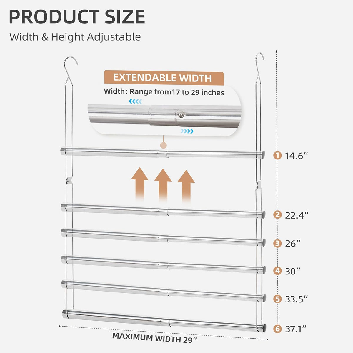 STORAGE MANIAC Hanging Closet Rod, Adjustable Width and Height Closet Hanging Organizer