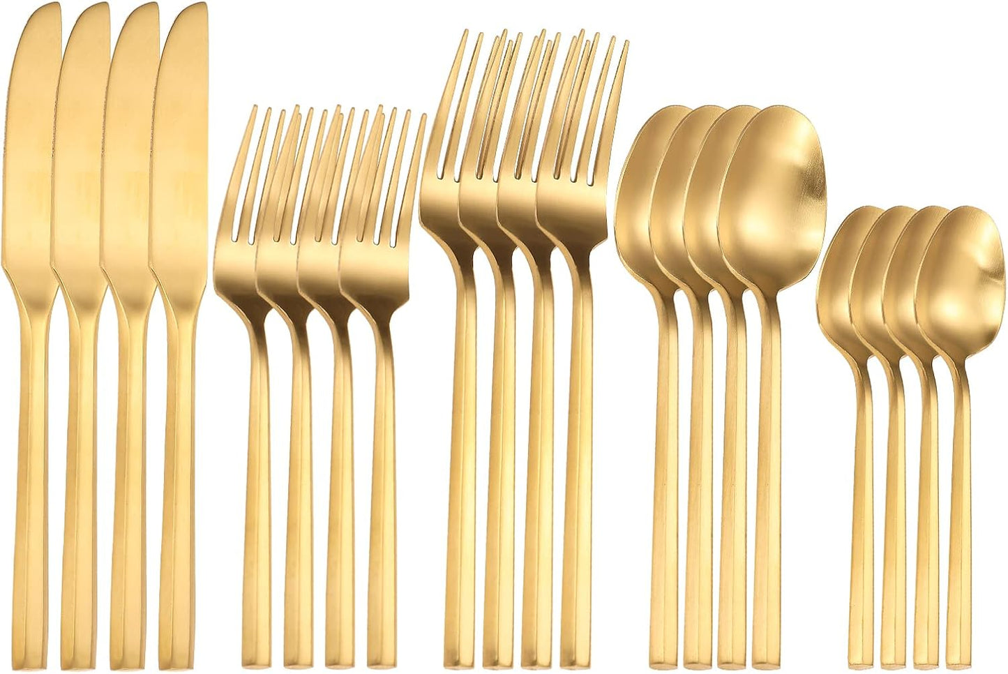 Matte Silverware Set Gold Flatware Set with Hexagon Handle 20 Pieces 18/0 Stainless Steel Cutlery