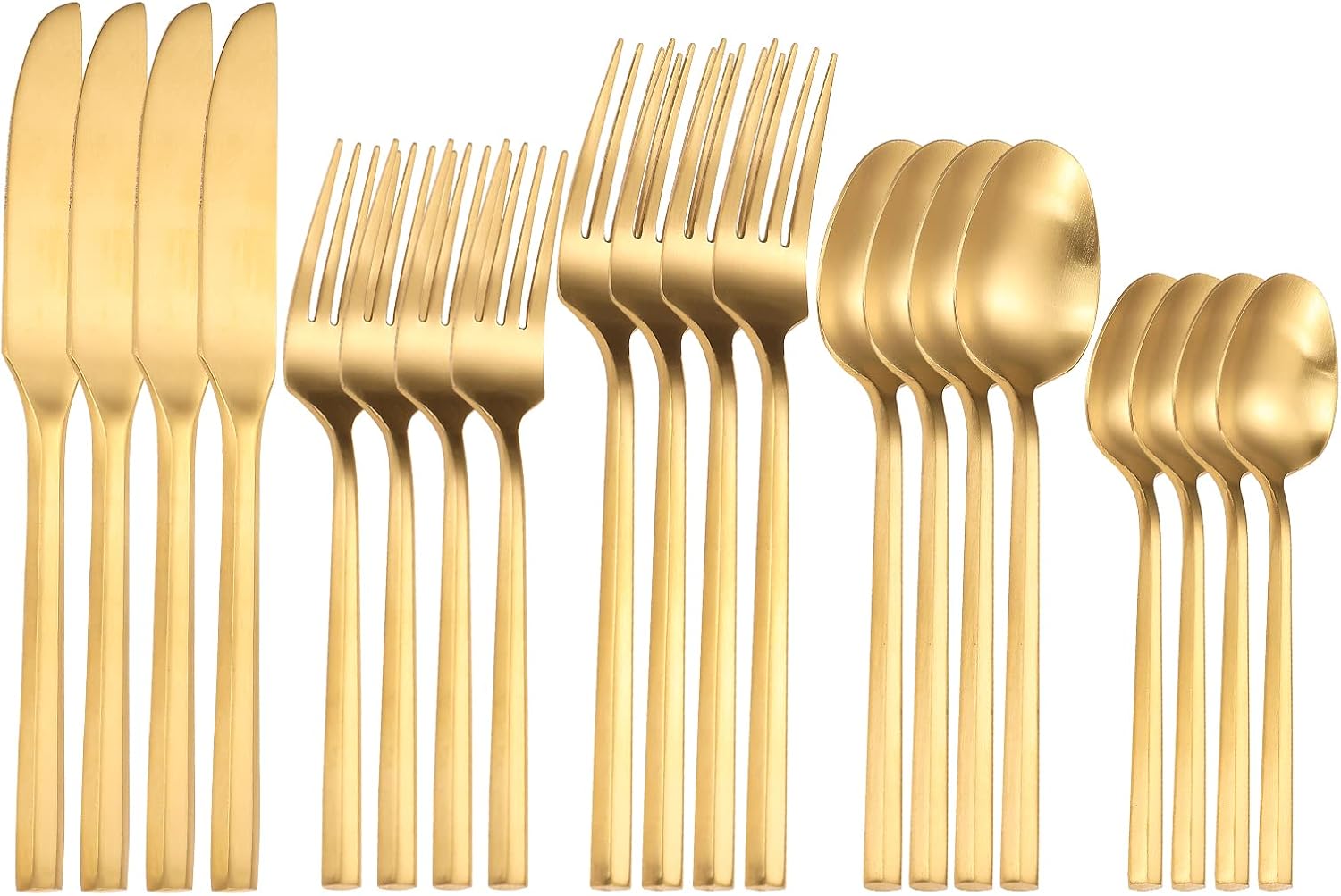 Matte Silverware Set Gold Flatware Set with Hexagon Handle 20 Pieces 18/0 Stainless Steel Cutlery