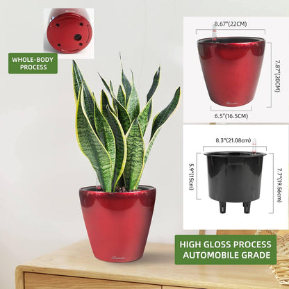 Dexceder 9x8 Inches High Gloss Self Watering Planter Indoor Outdoor, Inner Pot Design, Thickened
