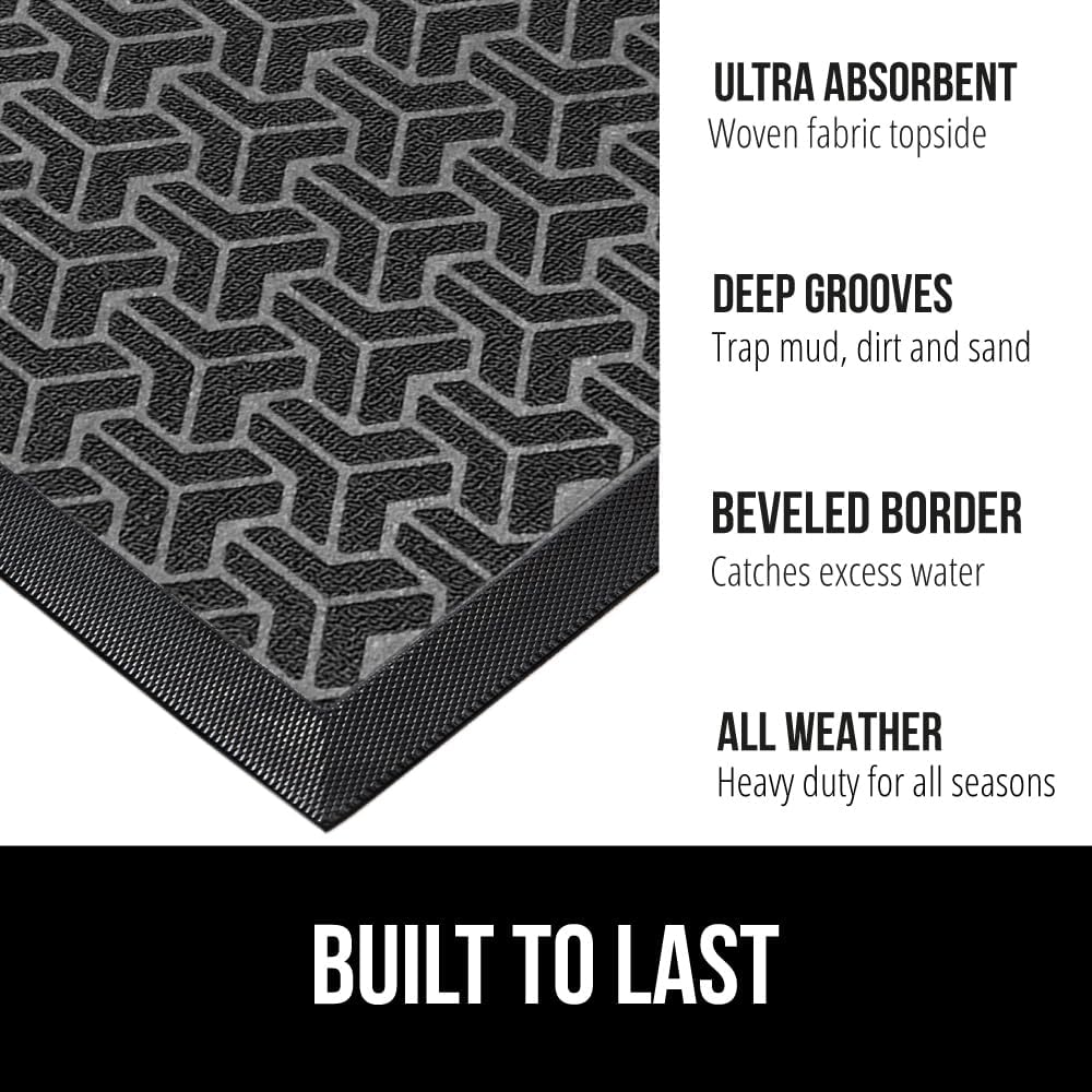 GORILLA GRIP 100% Waterproof All-Season WeatherMax Doormat 35x23, US Designed Natural Rubber, Stain
