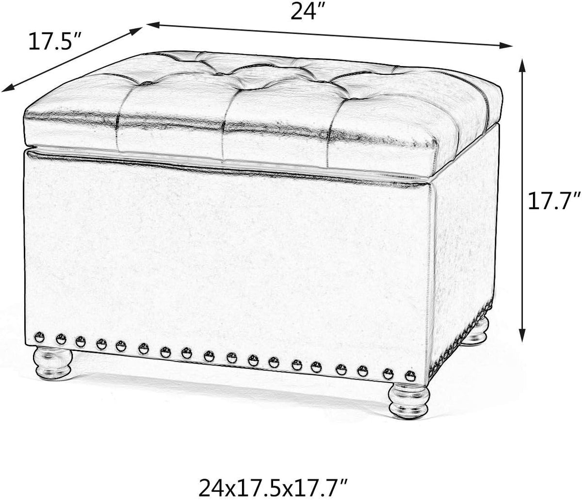 Joveco 24" Rectangular Ottoman with Storage for Living Room, Upholstered Storage Bench Foot Stool