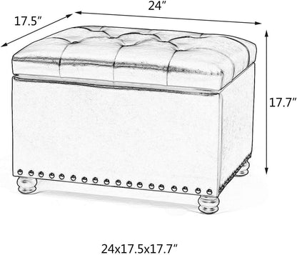 Joveco 24" Rectangular Ottoman with Storage for Living Room, Upholstered Storage Bench Foot Stool