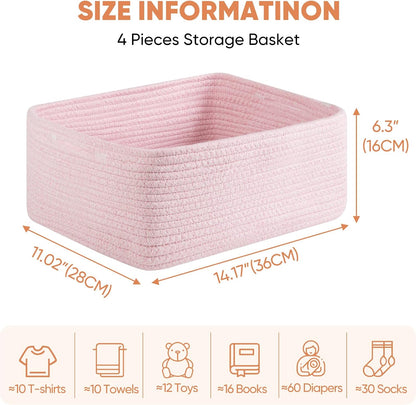 OIAHOMY 4 Pack 14.17*11.02*6.3IN Storage Baskets for Organizing Shelves, Woven Rope Baskets for