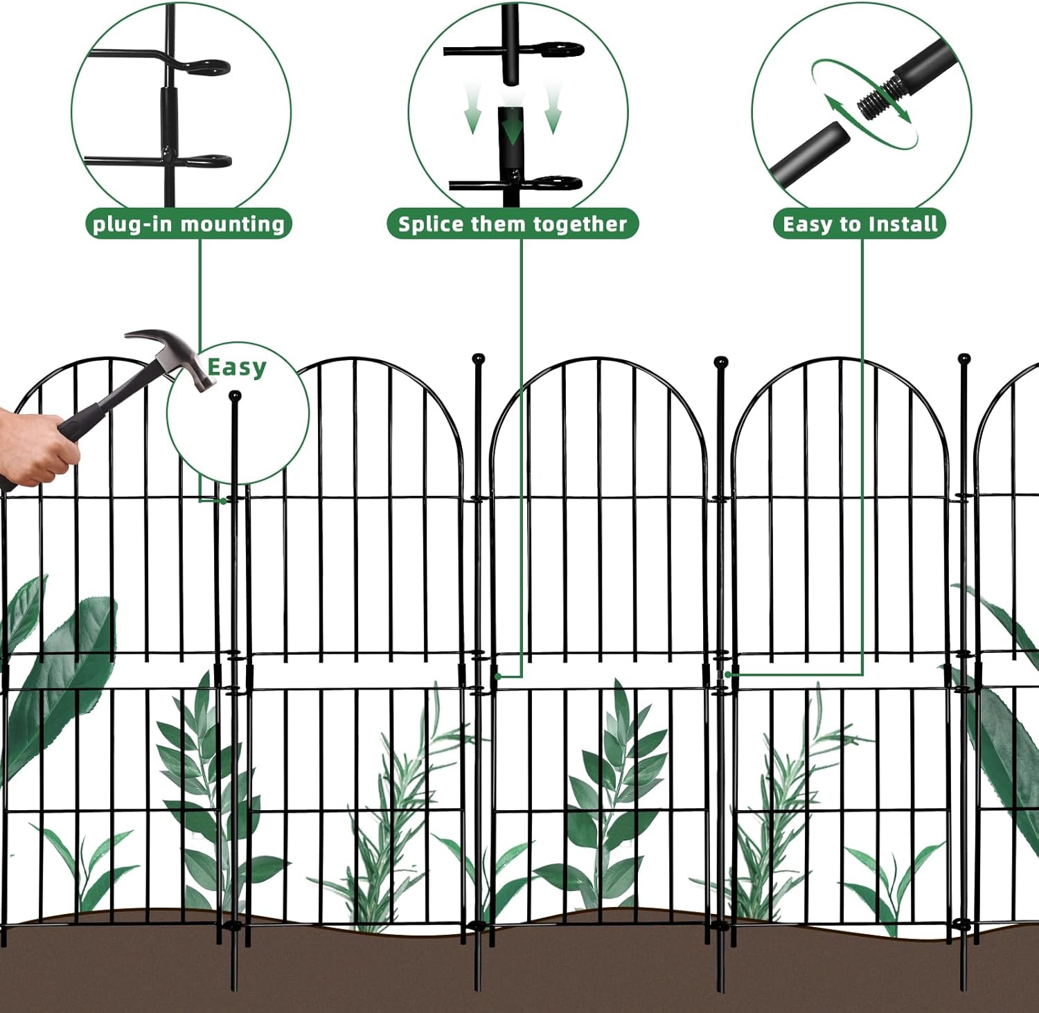 Decorative Garden Fence 31in (H) x10ft (L), 10 Pack No Dig Fence Animal Barrier for Dog, Arched