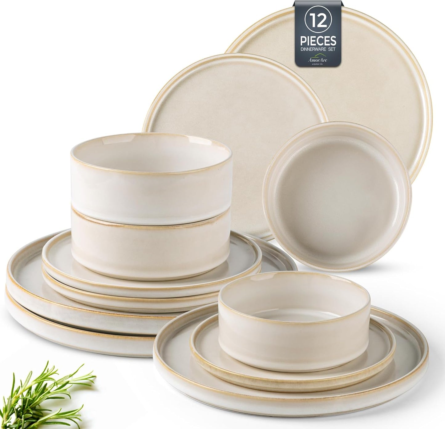 AmorArc Ceramic Dinnerware Sets, Handmade Reactive Glaze Stoneware Plates and Bowls Sets,Highly