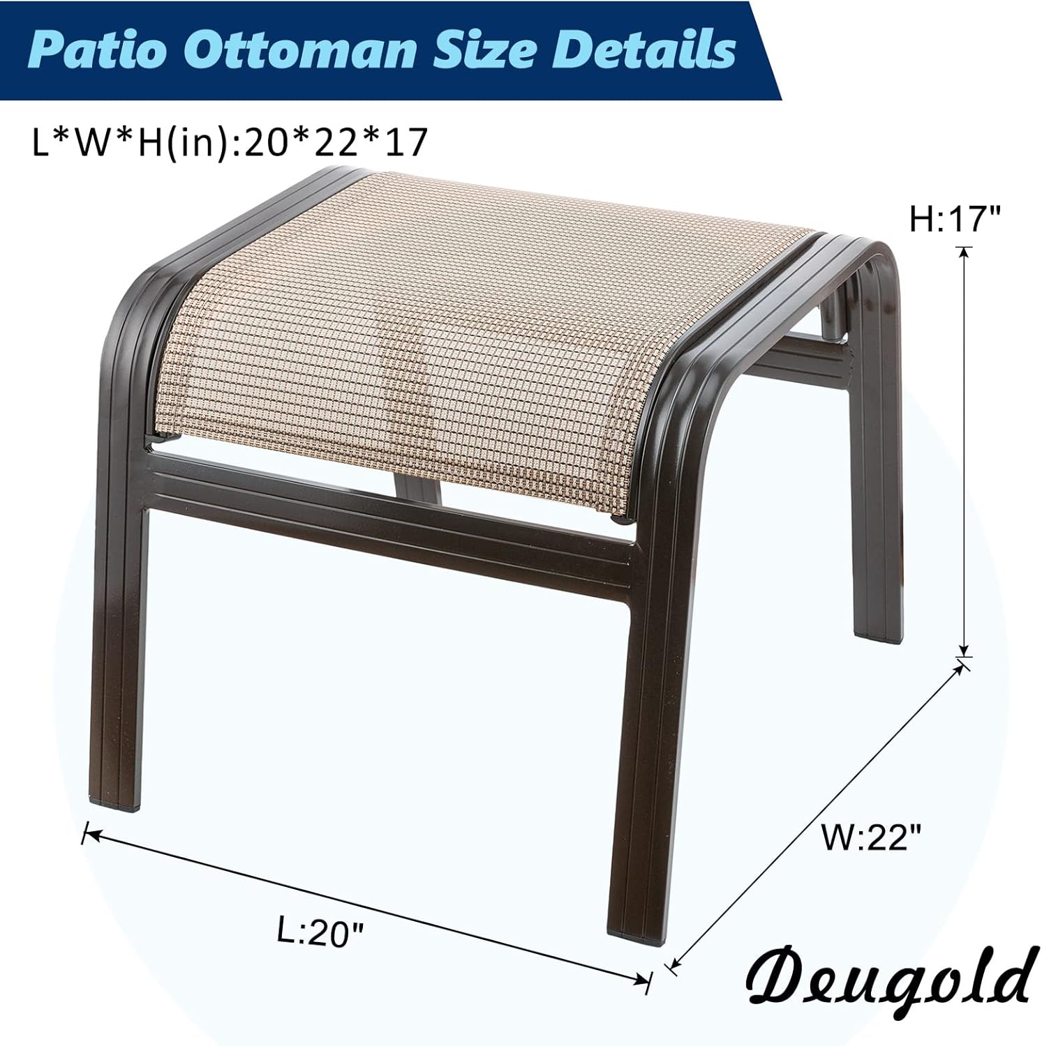 Outdoor Patio Ottoman Seat Textilene Portable Metal Footstool Portable Footrest Patio Chairs 2 Set