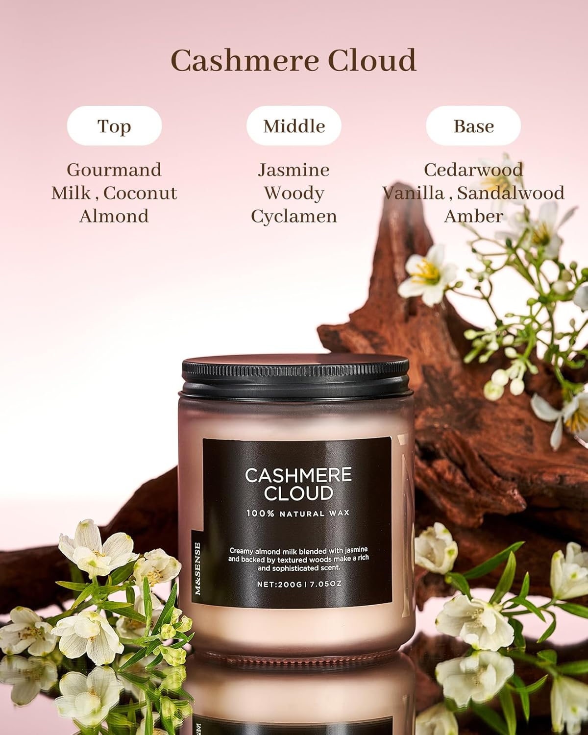 M&SENSE Creamy Almond Milk Scented Candles, Organic Natural Soy Wax Clean Non Toixc 7.05oz 50 Hour