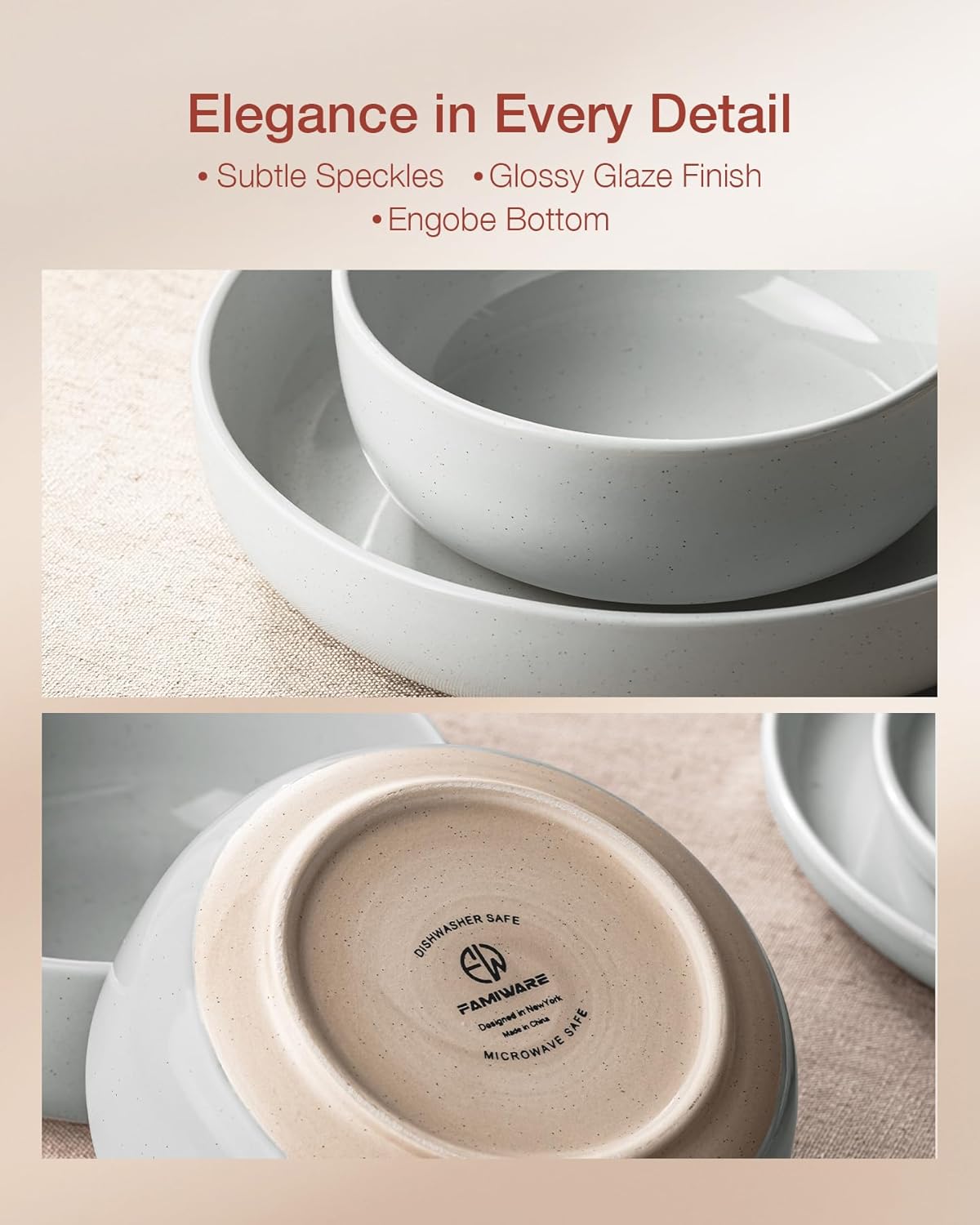Famiware Milkyway Stoneware Dinnerware Sets with Pasta Bowls, Service for 4 (16 Pieces), Plates and