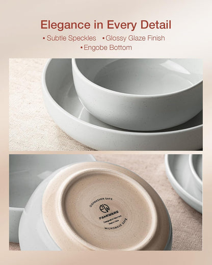 Famiware Milkyway Stoneware Dinnerware Sets with Pasta Bowls, Service for 4 (16 Pieces), Plates and