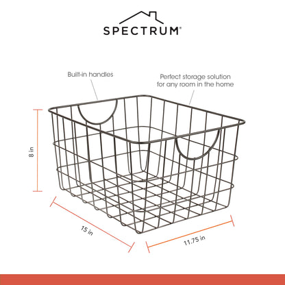 Spectrum Utility Steel Wire Storage Basket for Kitchen Pantry Organization & Closet Shelves with