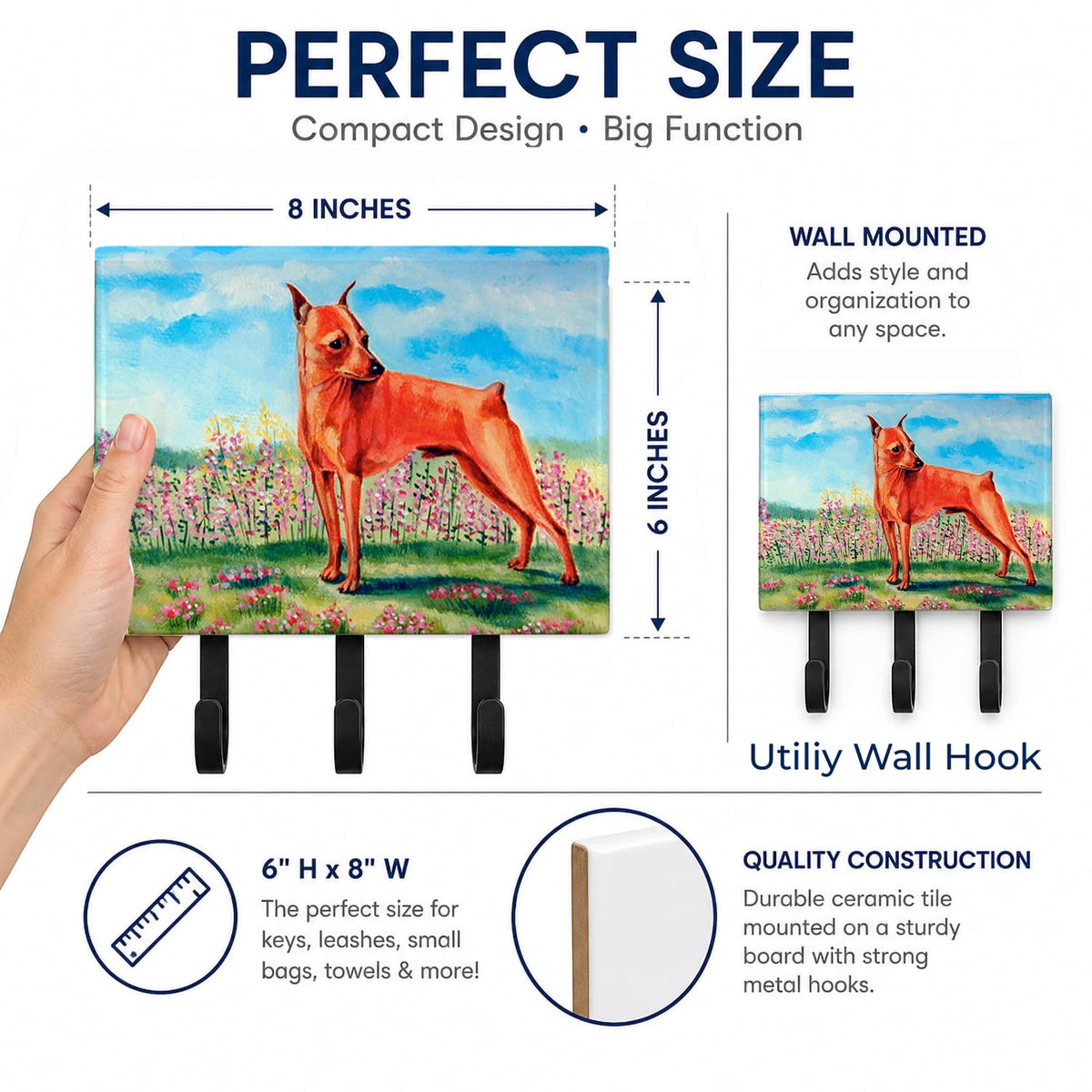 Caroline's Treasures 7516TH68 Min Pin Leash or Key Holder, Wall Hooks, Key Hooks Holder, Coat Rack