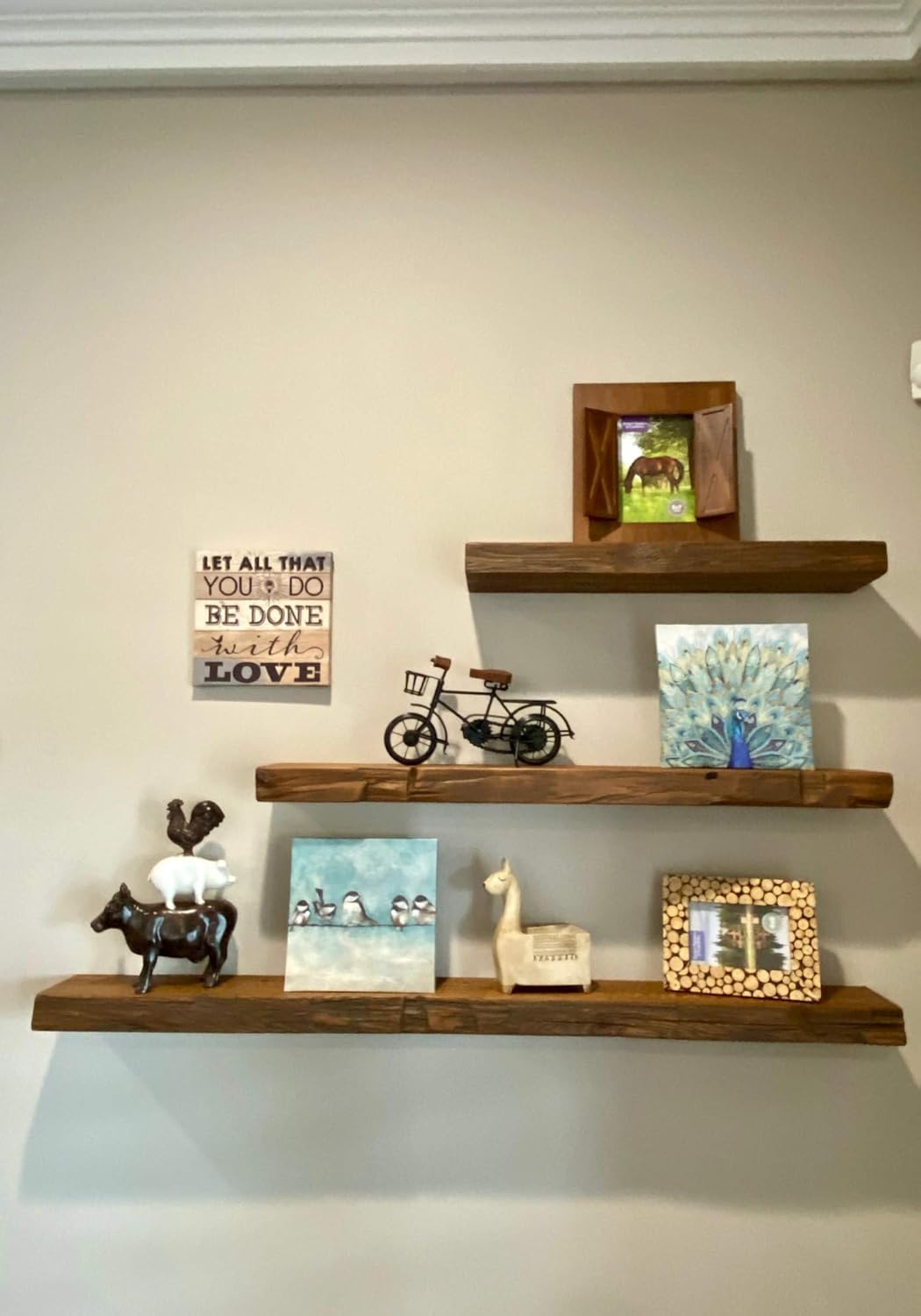 joelsantiques Floating Shelf, Wood Wall Shelf, Natural Wooden Home Decor for Bathroom Kitchen