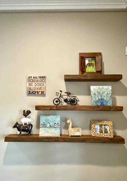joelsantiques Floating Shelf, Wood Wall Shelf, Natural Wooden Home Decor for Bathroom Kitchen
