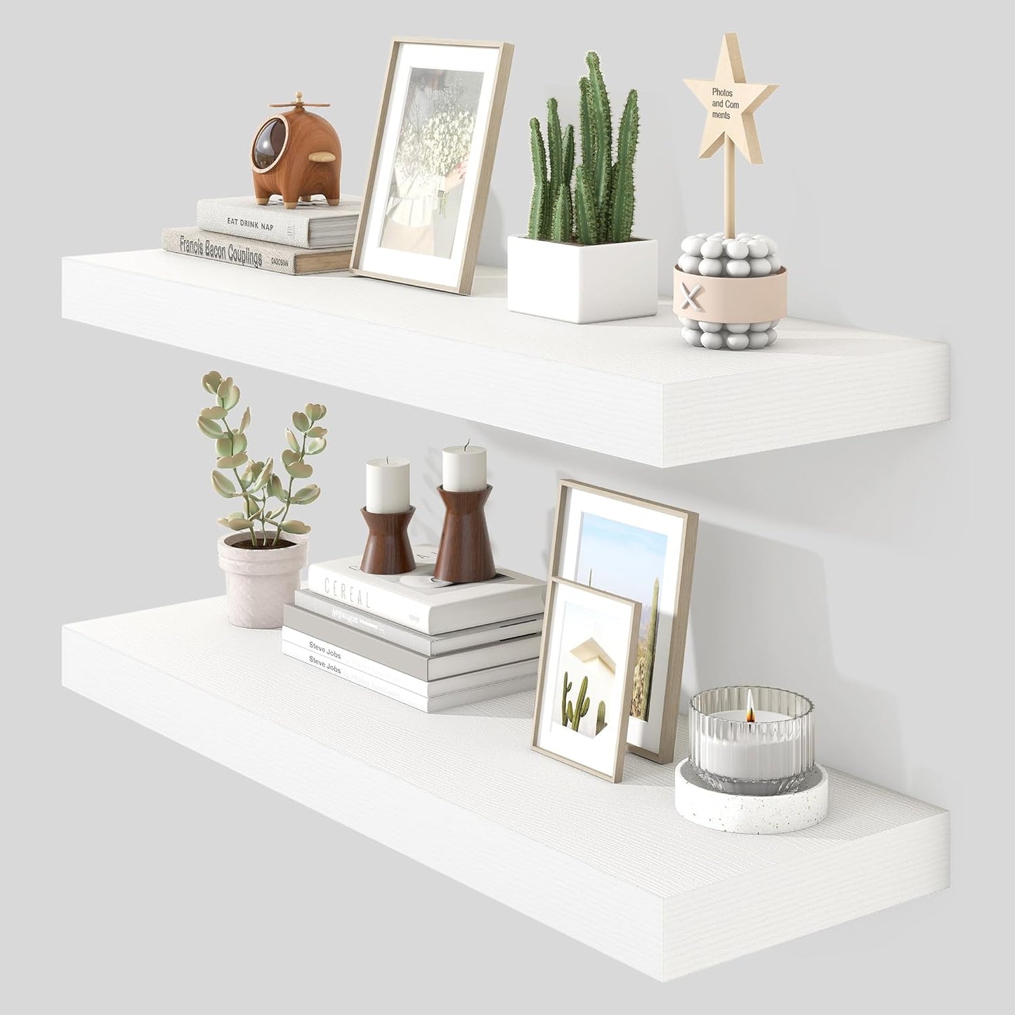 Heimlove 36 Inch Floating Shelves for Wall Set of 2,White Wall Shelves for Storage & Decor - Heavy