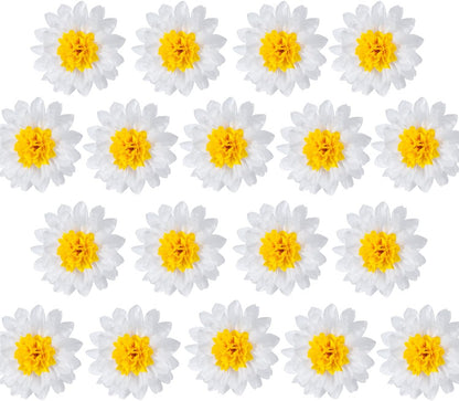 MISU Daisy Flower Party Decorations White Tissue Pom Poms for Classroom Baby Shower Wedding