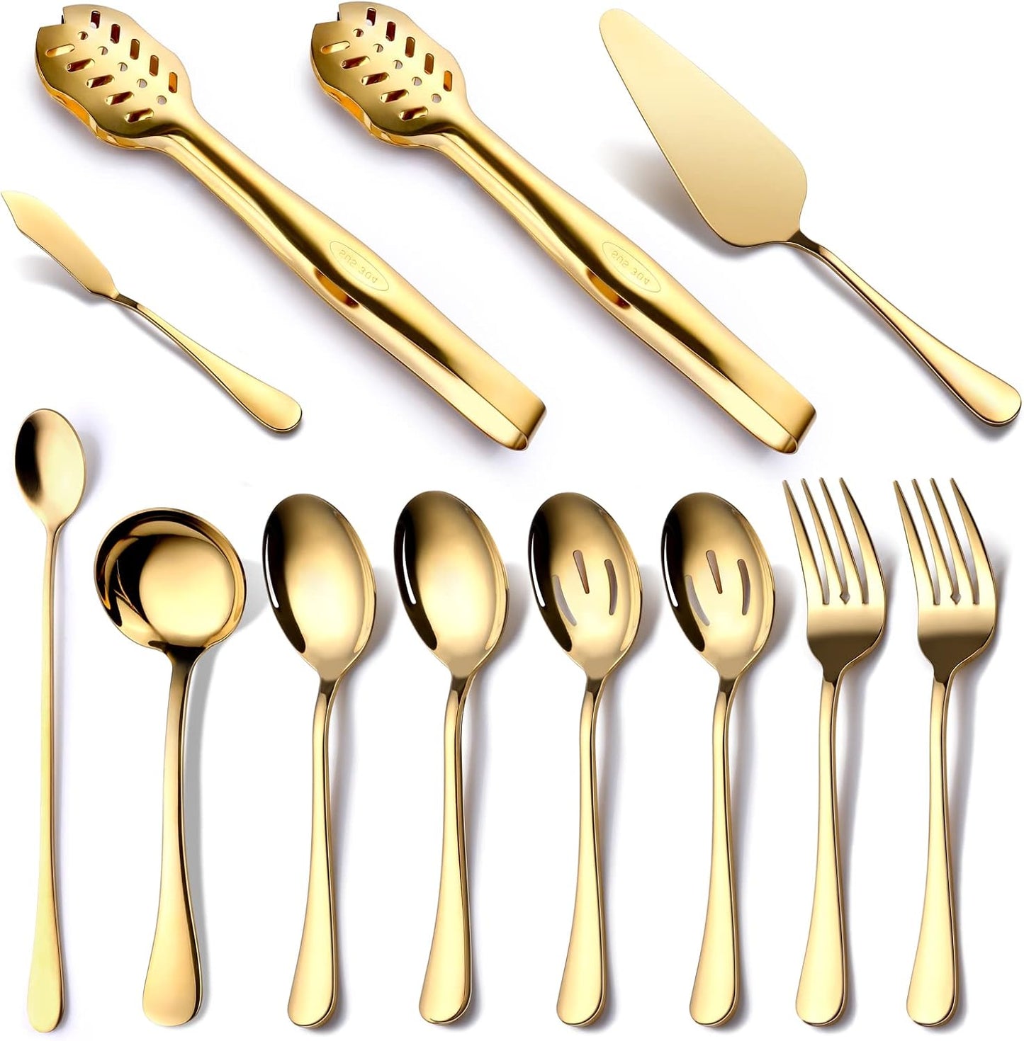 Gold Serving Utensils, OGORI 12-Piece Stainless Steel Serving Utensils Include Serving Spoons