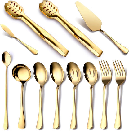 Gold Serving Utensils, OGORI 12-Piece Stainless Steel Serving Utensils Include Serving Spoons