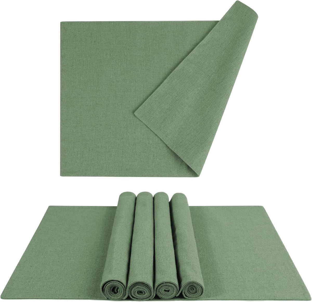 MANSPHIL Sage Green Cloth Placemats Set of 6, Double Layer Faux Linen Place Mats Heat Resistant