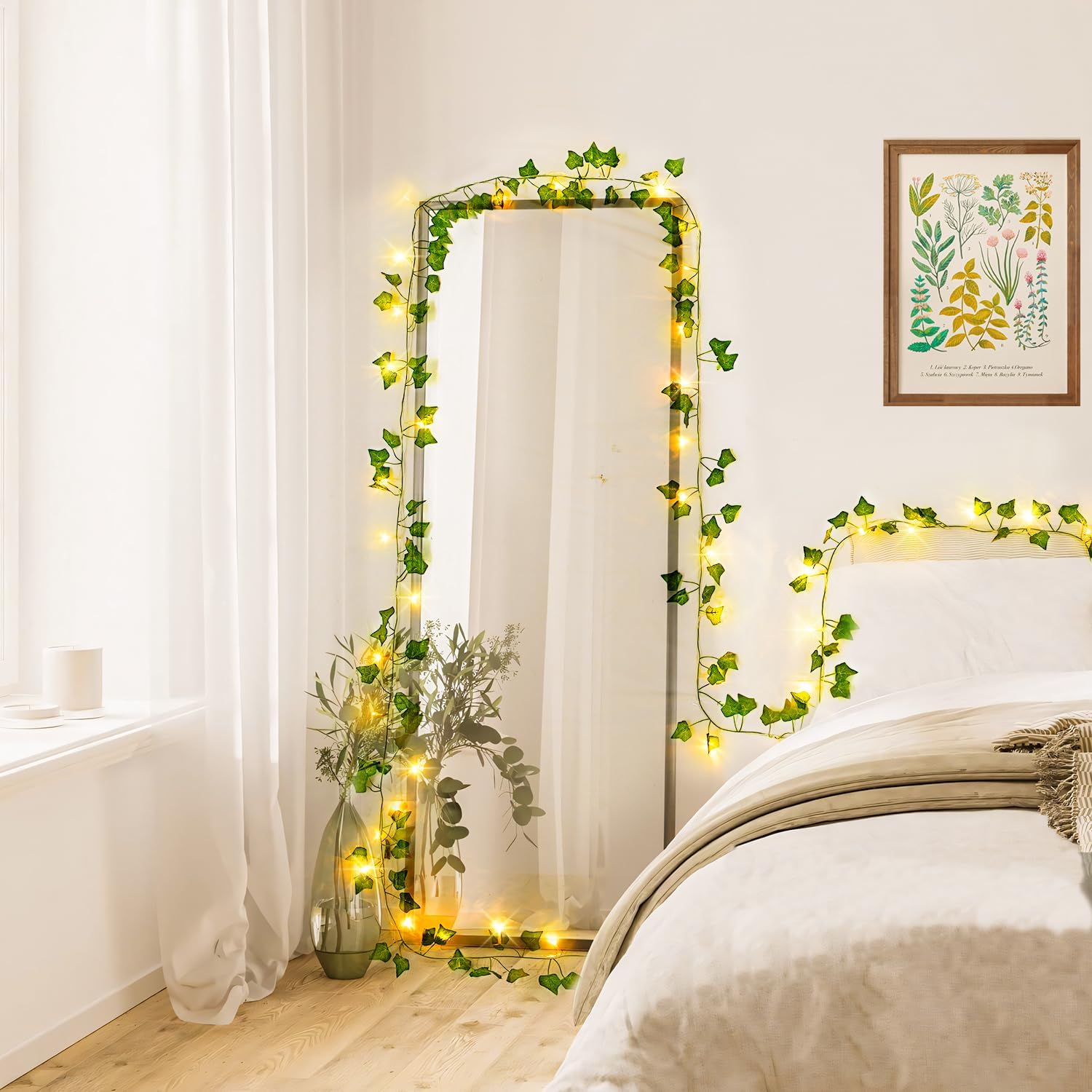 JMEXSUSS 100 LED Vines with Lights Plug in, Ivy Vines with Fairy Lights with Remote, 33 FT Leaf