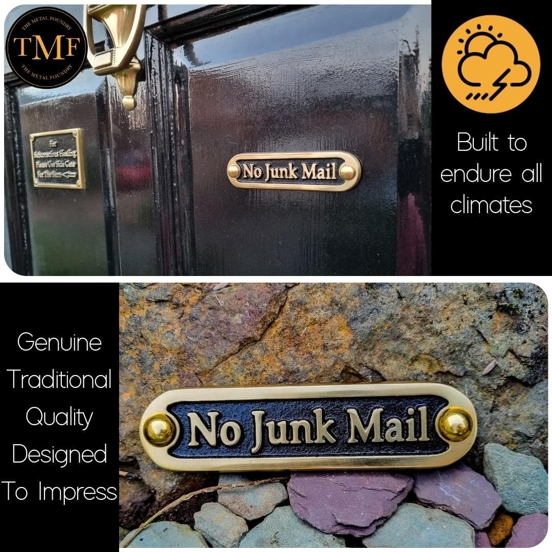 No Junk Mail Metal Brass Door Sign. Traditional Style Home Décor Wall Plaque Handmade By The Metal