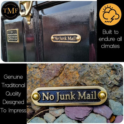 No Junk Mail Metal Brass Door Sign. Traditional Style Home Décor Wall Plaque Handmade By The Metal
