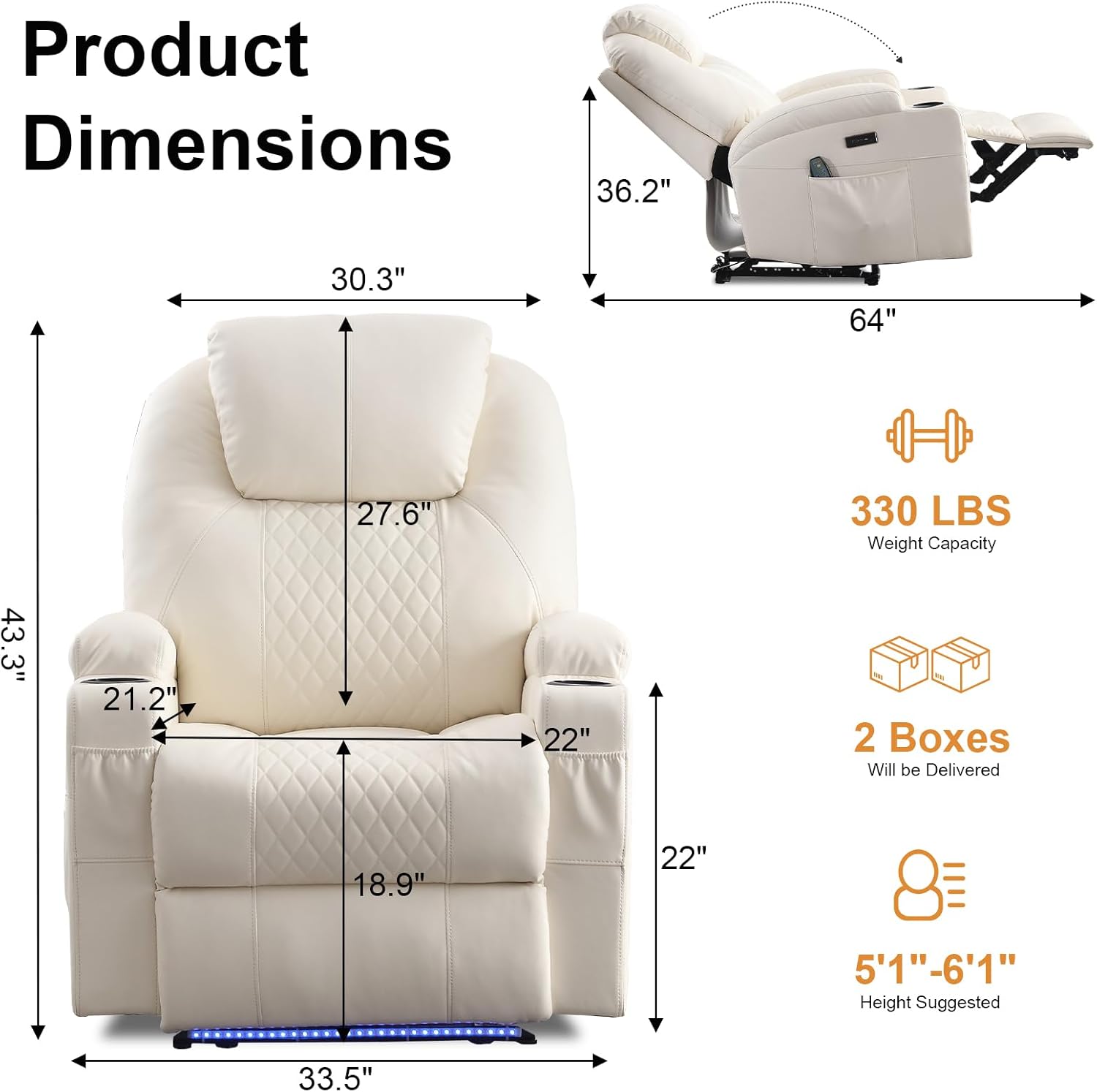 AHMED Power Recliner Chair with Vibration Massage & Heat for Adults, Faux Leather Home Theater