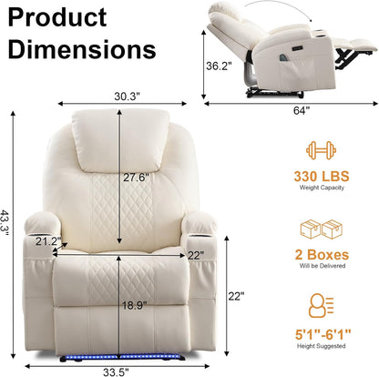 AHMED Power Recliner Chair with Vibration Massage & Heat for Adults, Faux Leather Home Theater
