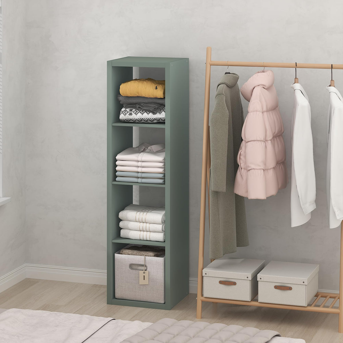 Furinno Cubic Extra Thick 4-Cube Closet Organizers and Storage, Sage Green