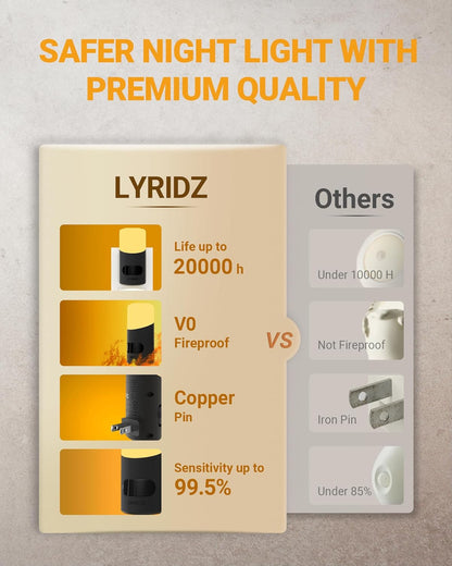 Lyridz Amber Night Light with Motion Sensor, 1-150LM Dimmable Plug-in Nightlight Indoor for