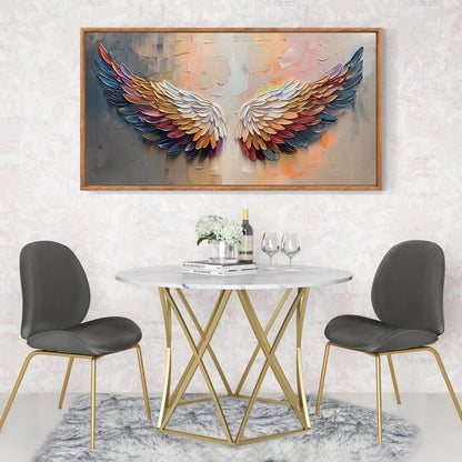 Aurlan Angel Wings Hand Painted Framed Wall Decor(40"x20"), Large Abstract Colorful Feather 3D